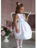 White Satin Flower Girl Dress With Blue Bow